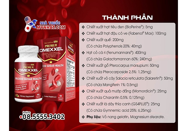 thành phần Premium Omexxel Blood Sugar Health 
